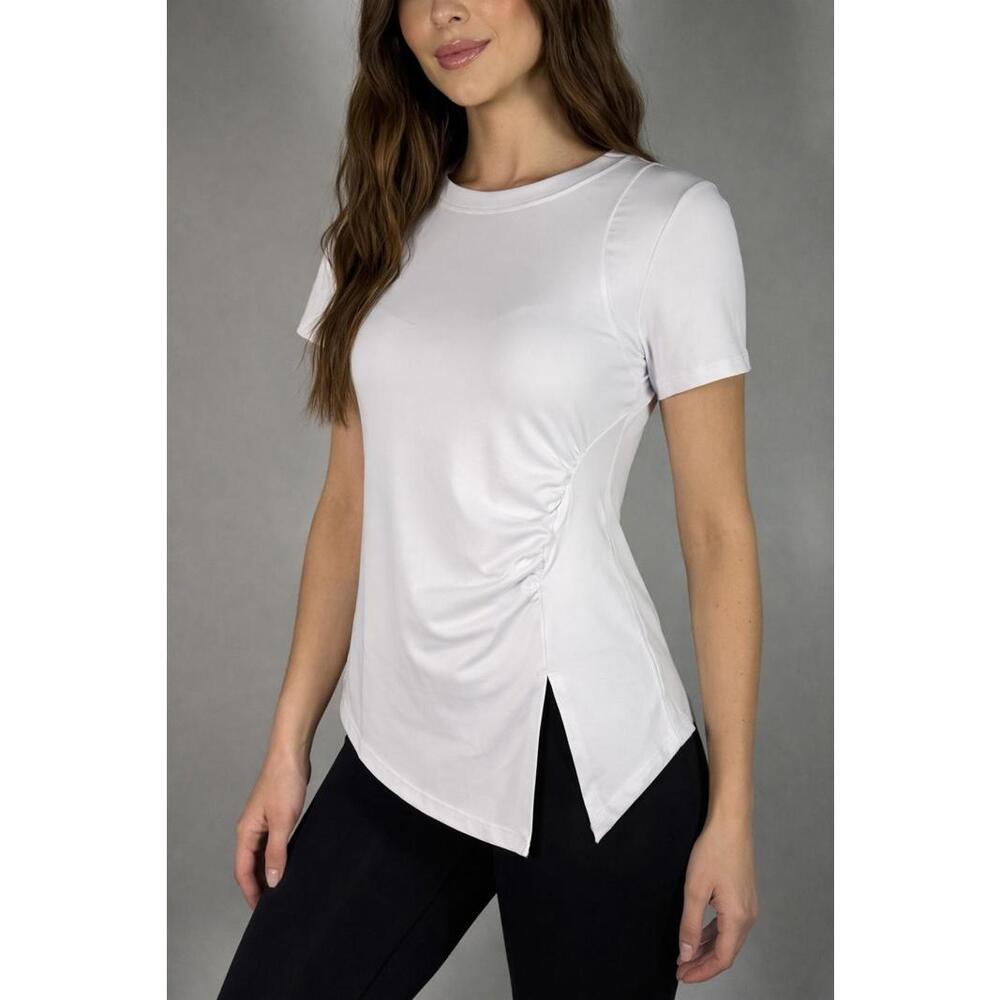 NWT Halara Ruched Side Slit Short Sleeve Top White Size XS